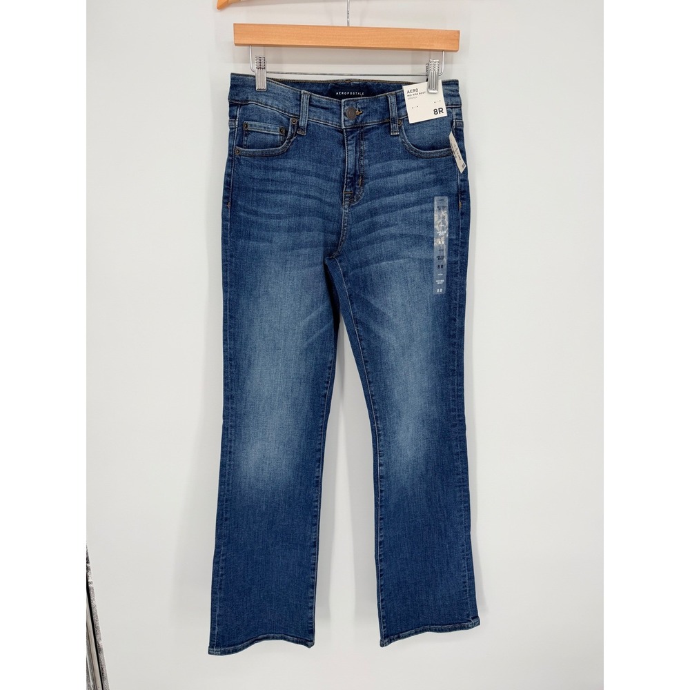 Aeropostale Mid Rise Bootcut Jeans Medium Wash Blue Stretch Denim 8R NWT 7801